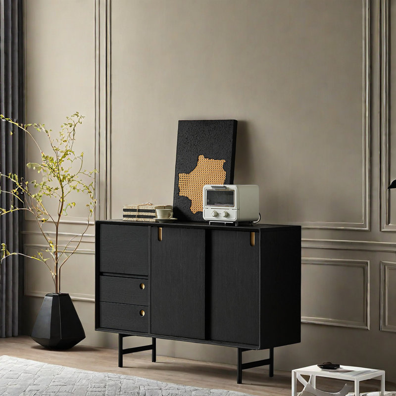 Black Solid Wood Accent Cabinet