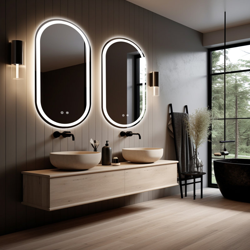 Miroir mural anti-buée Dibbrun, 16 po x 32 po, Ovale