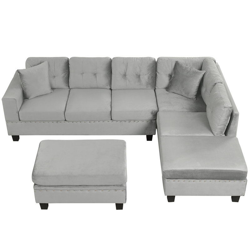 Canapé modulaire moderne de 105 po de style contemporain avec repose-pieds avec rangement, canapé en L avec 2 coussins et porte-gobelets