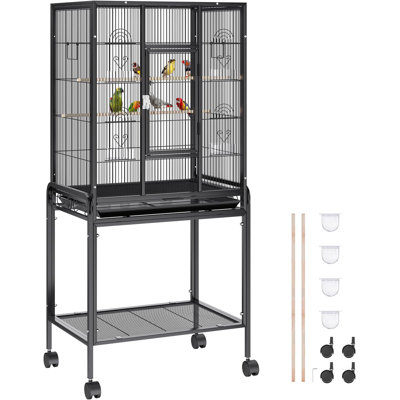 54 Inch Standing Large Bird Cage, Wrought Iron Flight Bird Cage with Rolling Stand and Slide Out Tray, Parakeet Cage Bird Cage for Parrots, Macaw, Coc