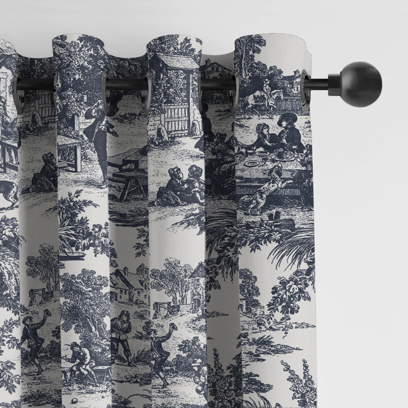 Au Village Toile Grommet Drapery Panels - Pair, 50" W x 120" L, Denim