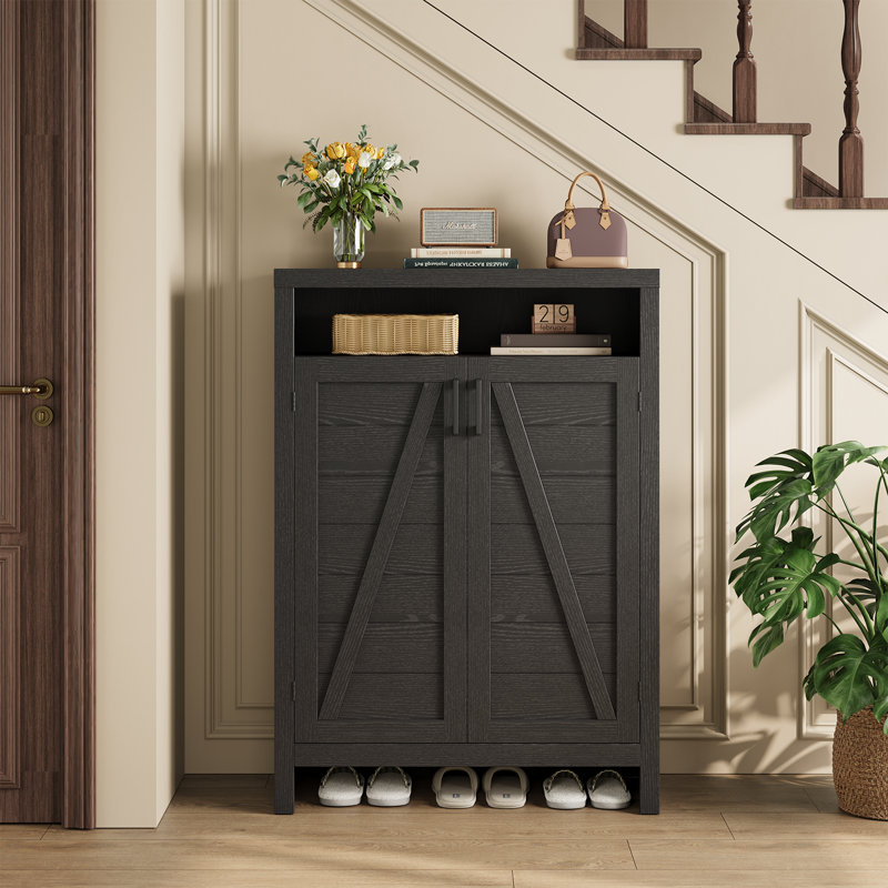 6-Tier 24 Pairs Shoe Cabinet With Doors And Adjustable Shelves, Black