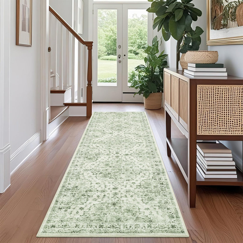 Abstract Area Rug, Runner 60 x 230 cm, Green