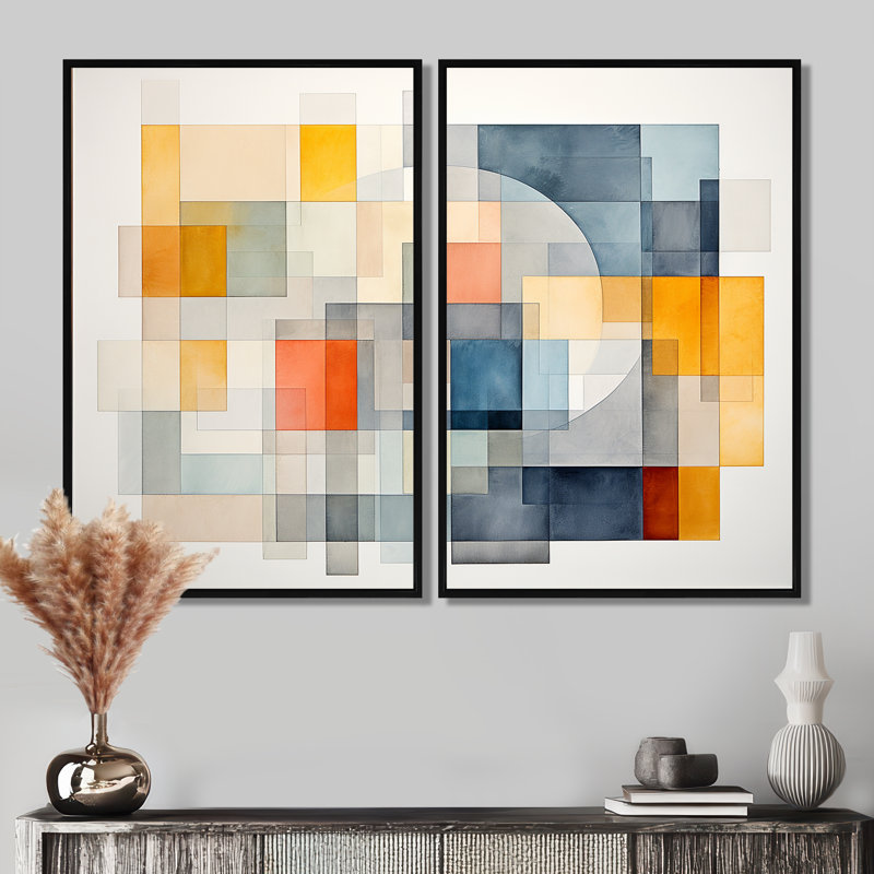 Multicolor Cubes Patterns IV - Abstract Geometric Wall Art, Black, 36" H x 48" W, Floater Framed Print