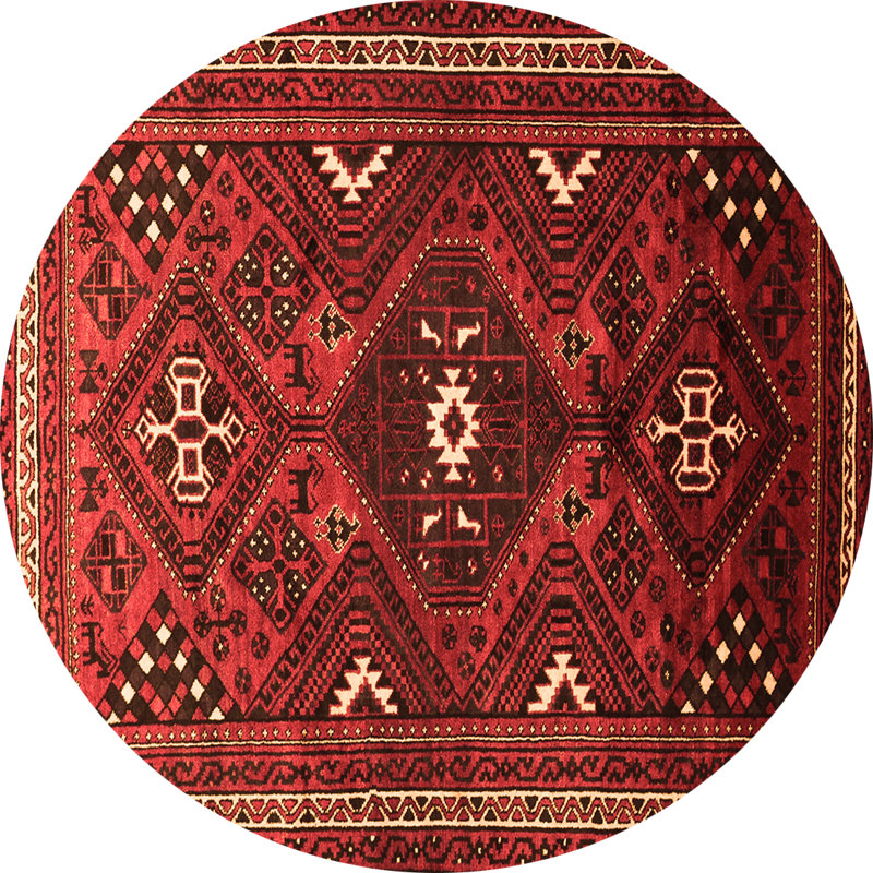 Tapis rond en laine / polyester tissé à la machine Fredo Southwestern de 8 pi de couleur rouge / ivoire / brun
