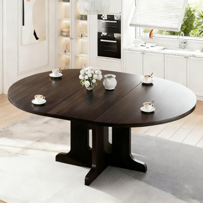 43.3-59 Inch Extendable Round/oval Wood Dining Table For 4-8 People, Space-saving Design With Extension Leaves & Cross Legs For Kitchen And Living Roo