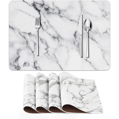 Marble Faux Leather Placemats, Waterproof Heat Resistant Table Mats