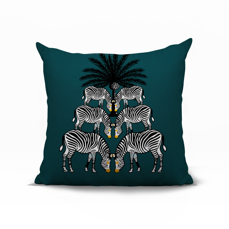 Oreiller carré réversible intérieur / extérieur Camo Zebra, 15"H x 15"W x 4.3"D, Émeraude