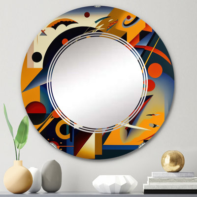 Multicolor Geometric Orange Shapes IV - Modern Geometric Wall Mirror
