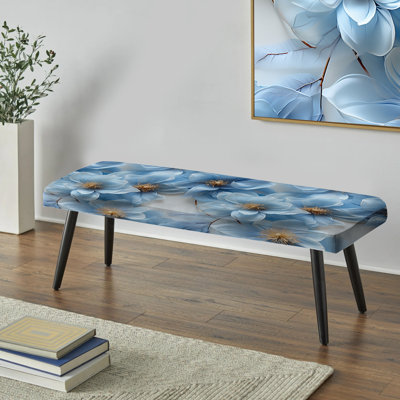 Motif floral de pétales bleus éthérés - Banc noir rembourré floral