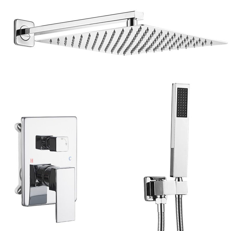 Luxury Rain Shower System Combo Set - 12 Inch Ceiling Mount Rainfall Showerhead with Handheld Sprayer and Pressure Balancing Valve. All-in-One Complete Kit.
