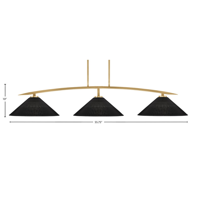 Lampe avec verre matriciel 3 lumières kurve, Laiton New Age, Noir, H 10 po x l 55,75 po x P 16 po