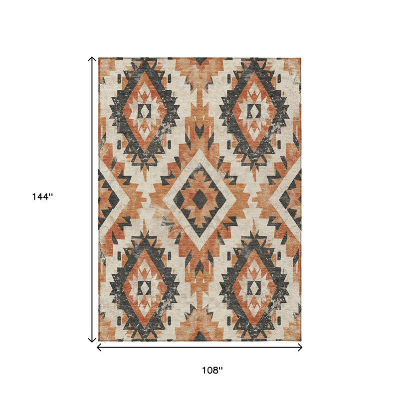 Tapis intérieur/extérieur lavable, 2,74 m x 3,66 m, motif aztèque terre cuite et gris.