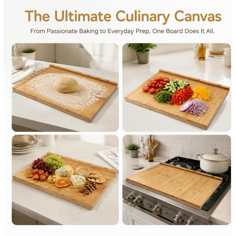 Bamboo Pastry Board Reversible, Chopping Board with Counter Lip
