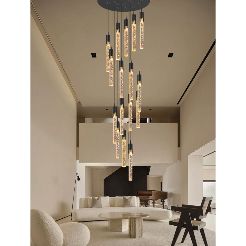 Grand lustre à intensité variable de 12 pi avec 28 lumières Addiley, H 132 po x l 24 po x P 24 po, Noir
