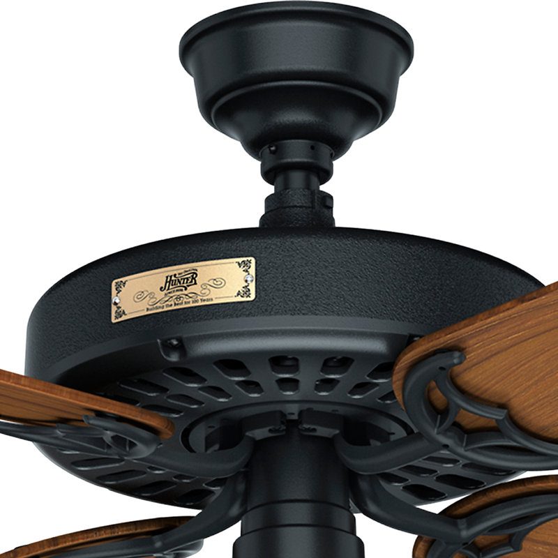 Hunter Original 52" 4 or 5 - Blade Outdoor / Indoor Traditional Ceiling Fan with Pull Chain, Teak
