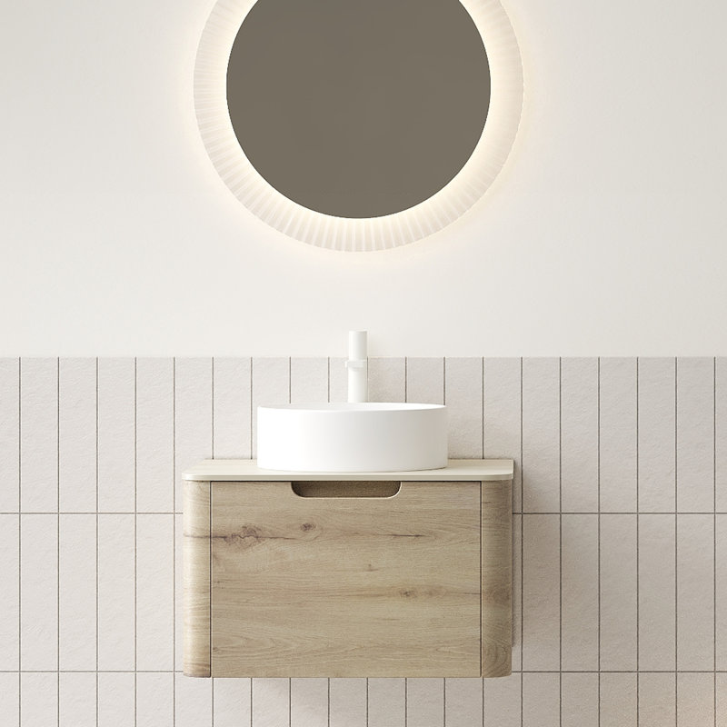 Meuble-lavabo de 61 cm avec rangement mural, lavabo rond en céramique blanche, comptoir en pierre frittée romaine, tiroir à fermeture amortie, installation facile, meuble de rangement en contreplaqué, système raffiné