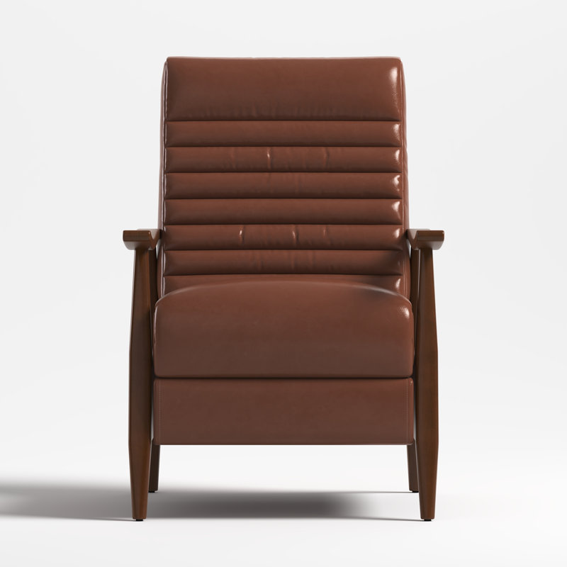 Irie Mid-Century Modern Leather Recliner With Solid Wood Frame, Brown