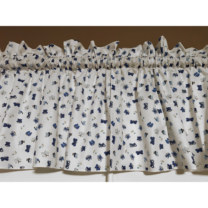 Cantonnière sur mesure en mélange de coton floral 58 po Jarmo, Bleu, L 58 po x L 14 po