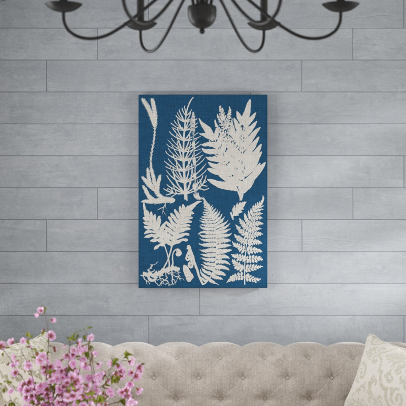 Linen & Blue Ferns II - Graphic Art Print, 30cm H x 20cm W, Wrapped Canvas