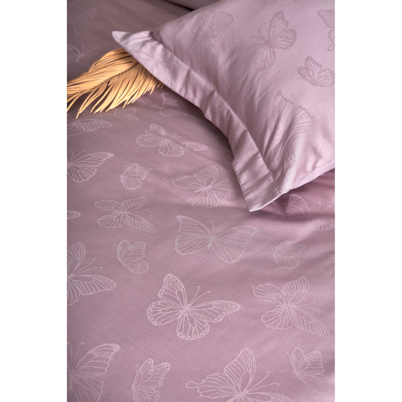 Ensemble de housse de couette double en satin Luxurious, 100% coton, violet | Comprend une housse de couette (78,7 x 86,6 po), un drap plat (94,5 x 102,4 po), 2 taies d'oreiller (19,7 x 27,6 po et 27,6 x 27,6 po) | 210 fils, conception jacquard, lavable à la machine facile d'entretien