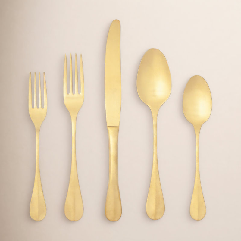 Costa Nova Nau Stainless Steel Flatware Set, Brushed Gold