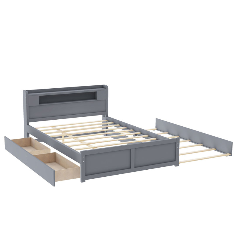 Lit plateforme avec rangement en bois avec DEL, Gris