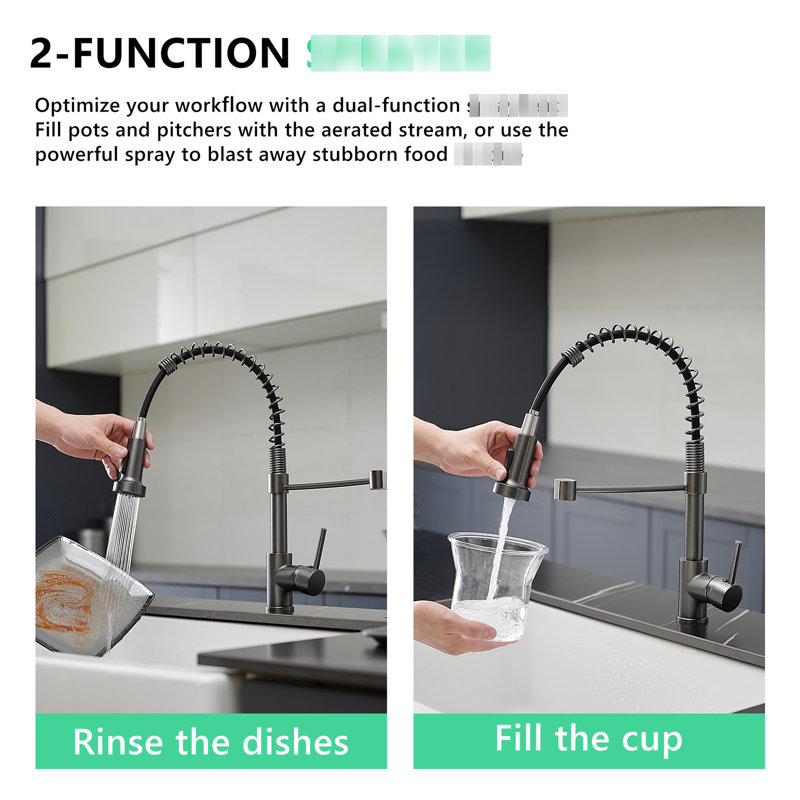 Single Handle Kitchen Sink Faucet With Pull Down , Matte Black, High Arch, Ceramic Filled Grey Pull-Down Spray, Handle, Long Neck Spout, Easy Clean
