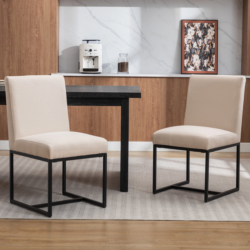 Chaises de salle à manger rembourrées Nezih, Noir, Crème