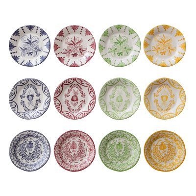 Ensemble d'assiettes plates en grès peint à la main à motif botanique