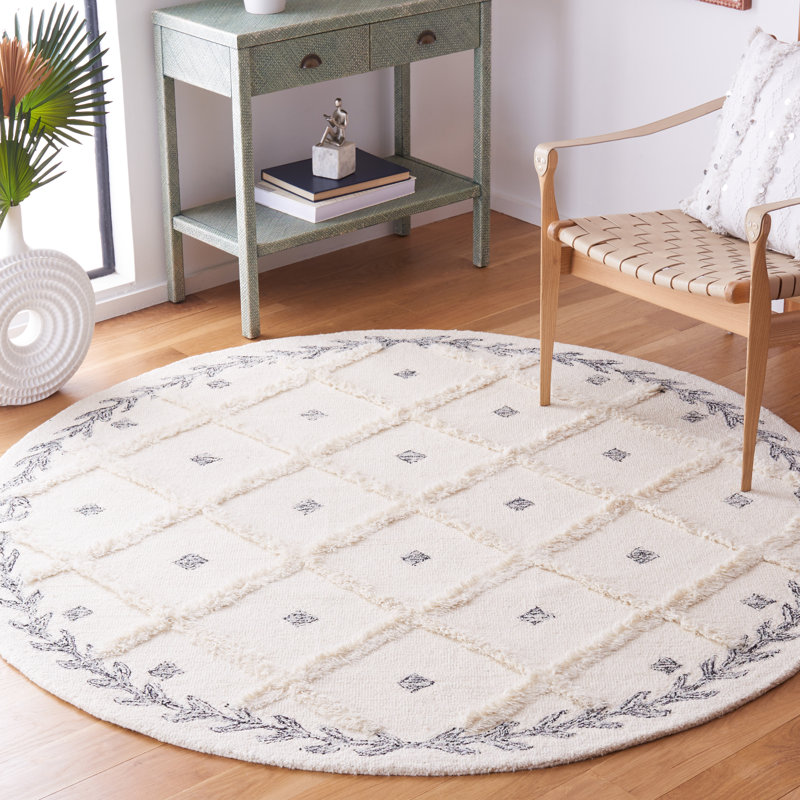 Schofields Hand Tufted Wool/Cotton Geometric Rug in Black/Ivory, Round 6'