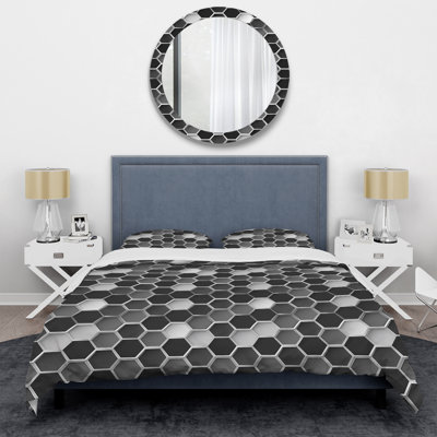 Ensemble de housse de couette moderne gris hexagonal blanc
