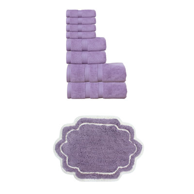 Ensemble de serviettes de bain 8 pièces 100% coton et tapis de bain 1 pièce 17 x 24 "Allure Collection