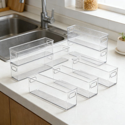 Clear Kitchen Organizer Bins With Handles For Pantry, Cabinet, Fridge And Shelves - Storage Containers For Canned Food, Snacks, Drinks And Sauces