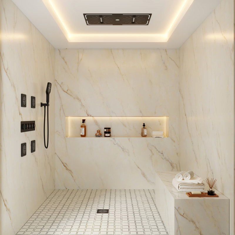 CASAINC Digital Display Ceiling Mount 4-Function Rainfall Shower System with 64 LED Showerhead
