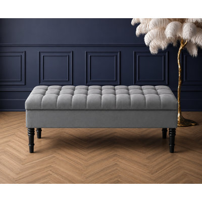 Cubed Tufted Rectangle Ottoman Storage Bench, Upholstered Plush Velvet Shoe Bench with Black Turned Wooden Legs