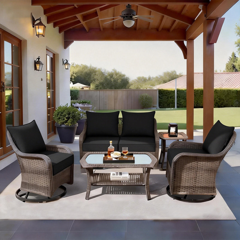 22 x 22 In Patio Furniture Cushions set of 4, Fade Resistant Outdoor Seat Cushions with 4 pairs of Ties, Deep Seat Cushion for Seat Patio Chairs, Rattan Furniture, Wicker Seating, outdoor Adirondack Chair,Black