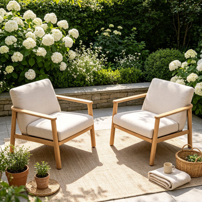 Chaise d'extérieur 2 pièces en aluminium avec accoudoirs résistants à la chaleur et coussins moelleux