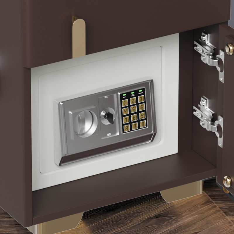 Table de chevet Digiorgio avec coffre-fort, lumières à DEL, charge sans fil et haut-parleur Bluetooth, Brun foncé