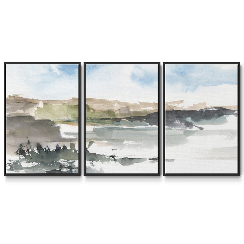 Western Lake Study I - 3 pièces, reproduction sur toile, H 24 po x l 48 po x P 2 po, Noir