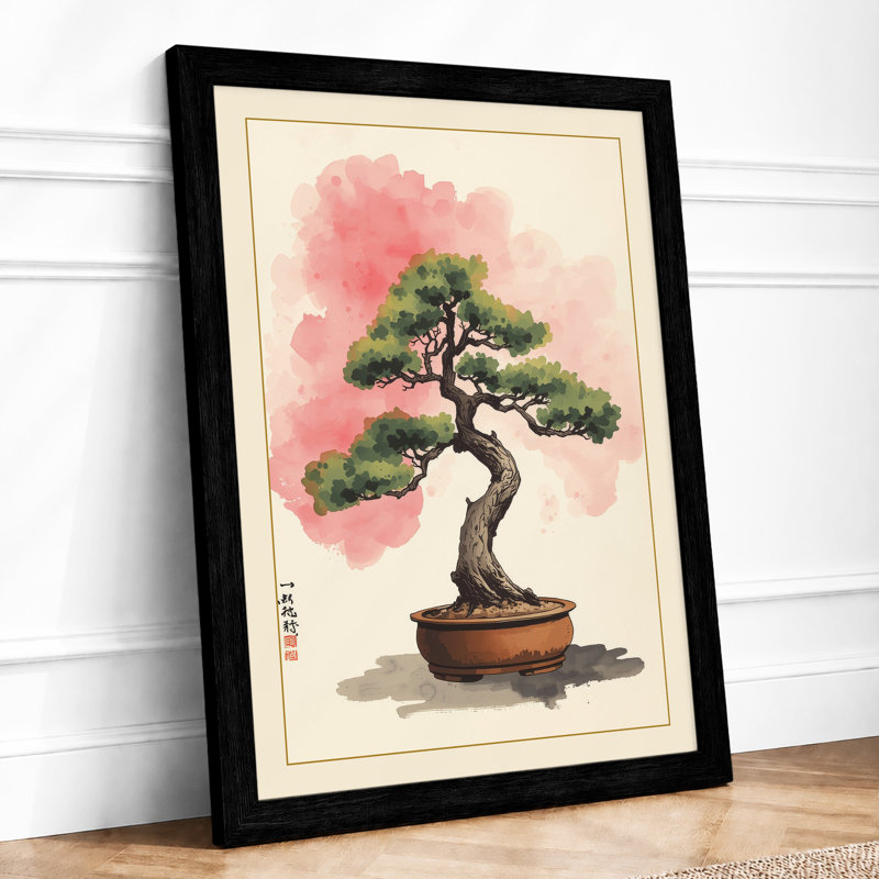 Bonsai in Bloom Japandi - Framed Print, A2 - 59.4 x 42.0 cm, Black