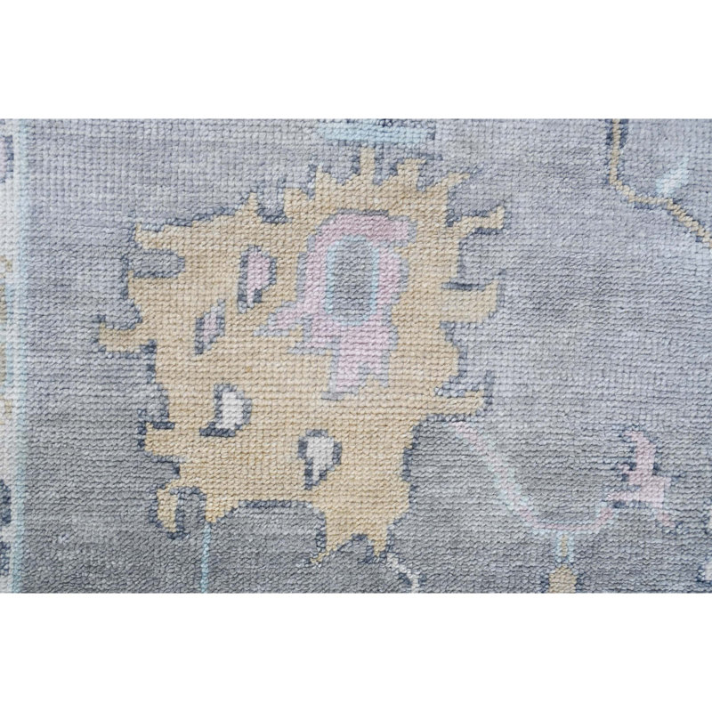 Tapis oriental rectangulaire en laine noué à la main gris / bleu clair / ivoire, Rectangle de 10 pi x 14 pi