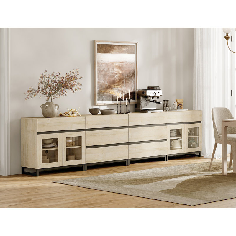 Buffet 4 en 1 moderne avec tablettes réglables et 8 tiroirs, armoire à café pour le salon, cuisine, Beige
