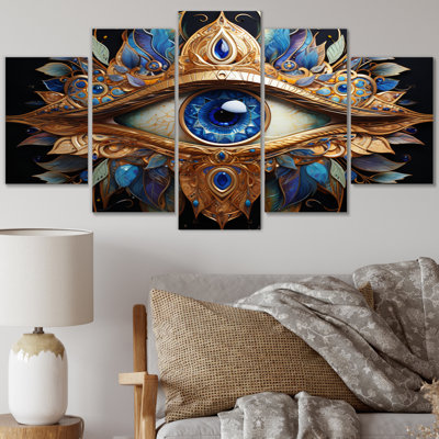  «Judaism Hamsa Blessings Eye II - Impression sur toile spirituelle - 5 panneaux