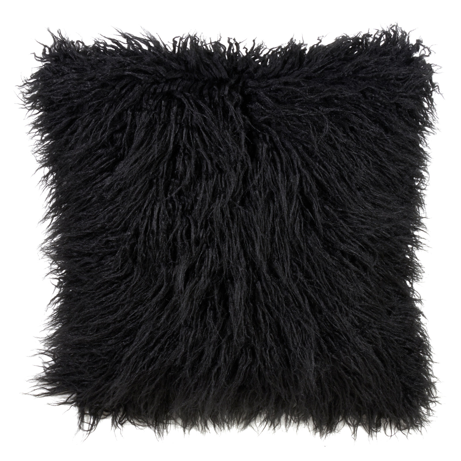Faux Mongolian Collection Throw Pillow, Black, 18"H x 18"W