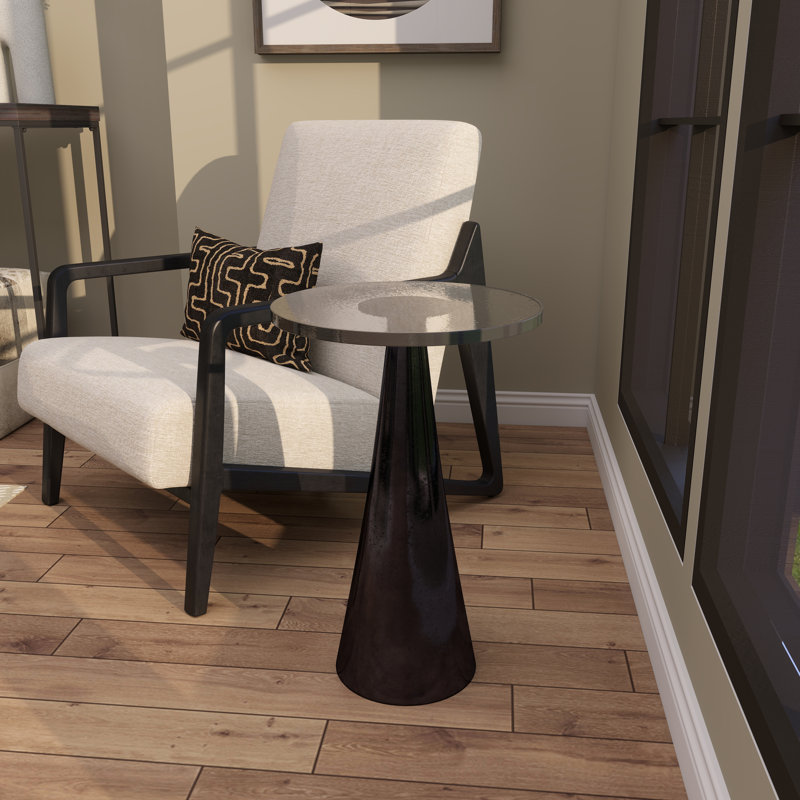Sherborn Glass Top End Table, Black, 21.65" H x 13.75" W x 13.8" D