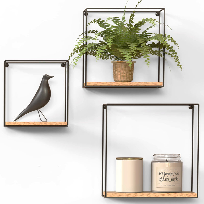 Hendrica 3 Piece Square Accent Shelf, 32cm H x 32cm W x 3cm D, Black