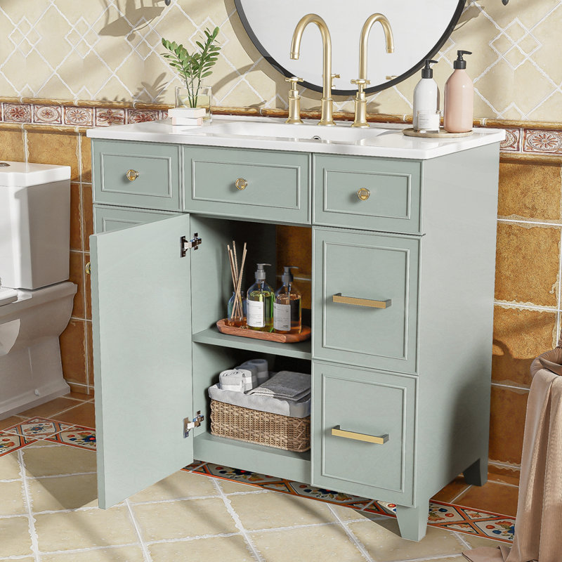 Bathroom Vanity with Ceramic Sink, Green