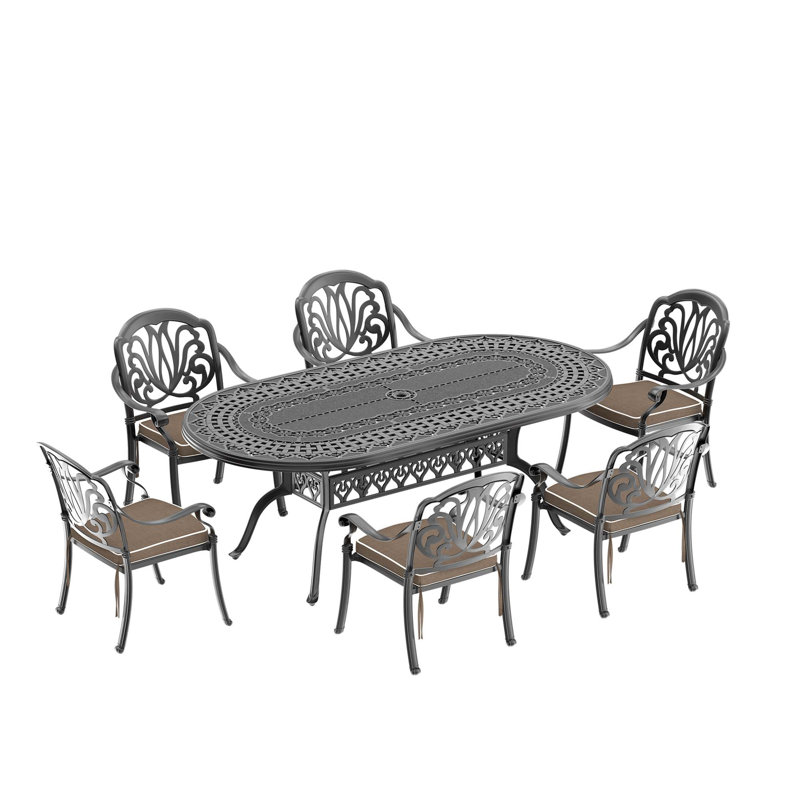 Ensemble de patio 7 pièces en fonte d'aluminium avec design empilable
