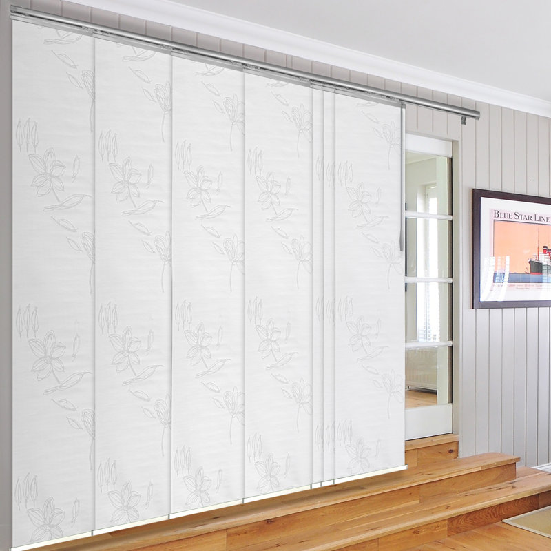 Lotus 7-Panel Single Rail Panel Track Extendable 110"-153"W, Panel width 23.5", 153"W x 116"L, White